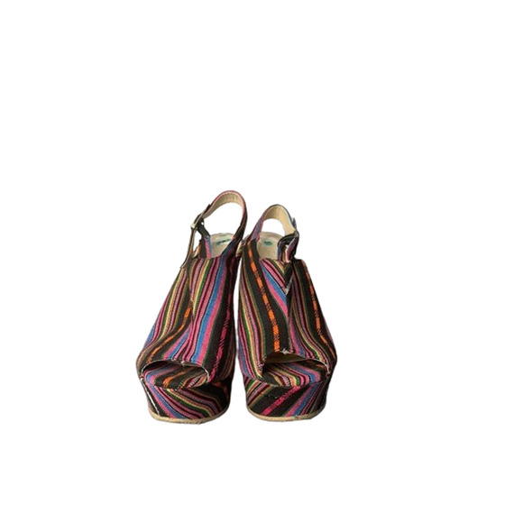 Multicolor Striped Open-Toe Wedge Sandals With Buckle Slingback For Women Size 8 - Picture 2 of 8